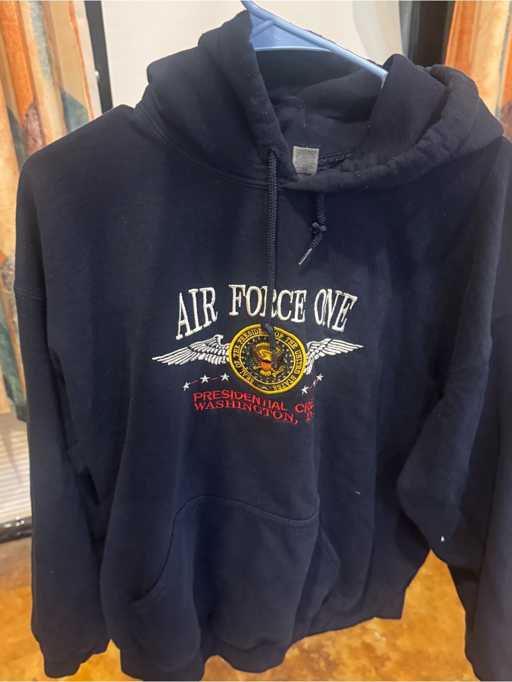 Vintage 90s Air Force One Presidential Crew Hoodie Sweatshirt Navy USA Size L
